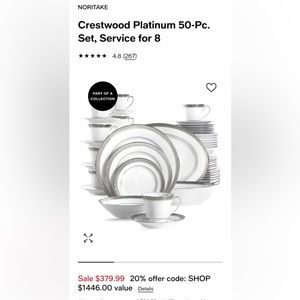 NEW ELEGANT Noritake Dish Set with Tea Cups, Service for 8